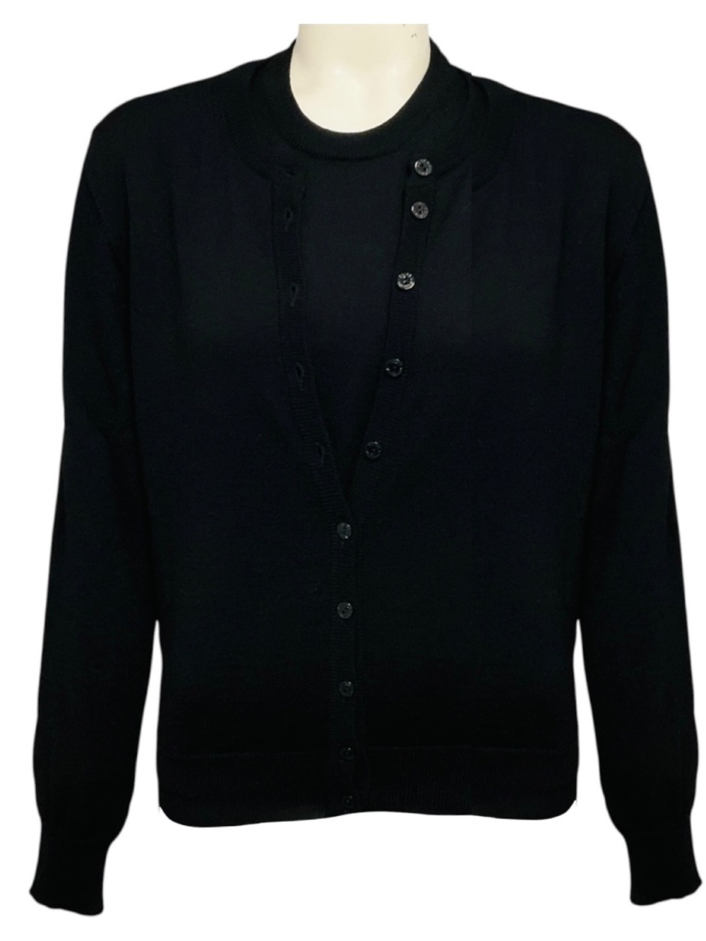 DOLCE & GABBANA BLACK WOOL KNIT CARDIGAN SWEATER AND TANK TOP SET